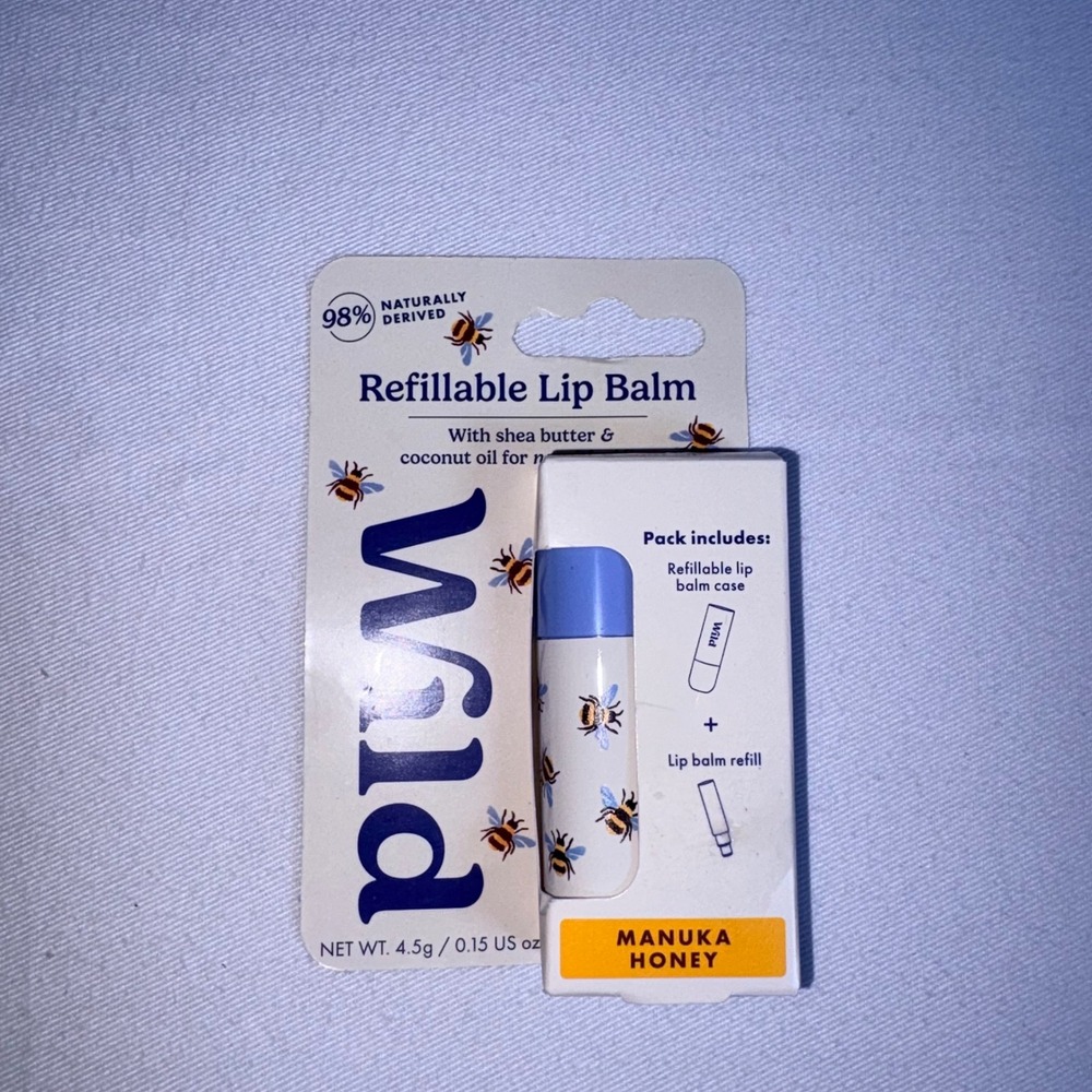 Wild Refillable Lip Balm 4.5g Manuka Honey New Bee Print Case Refill Set